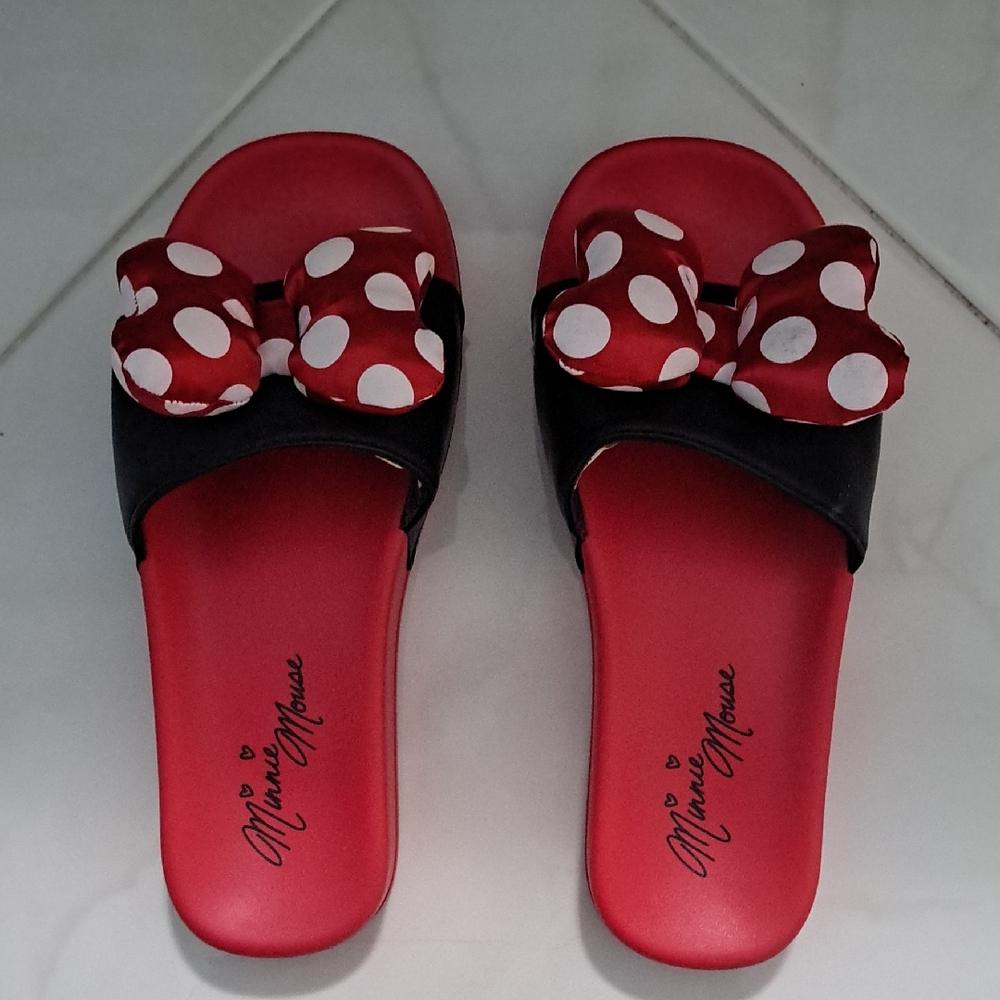Red Minnie Mouse Bow Slide Sandals for Women